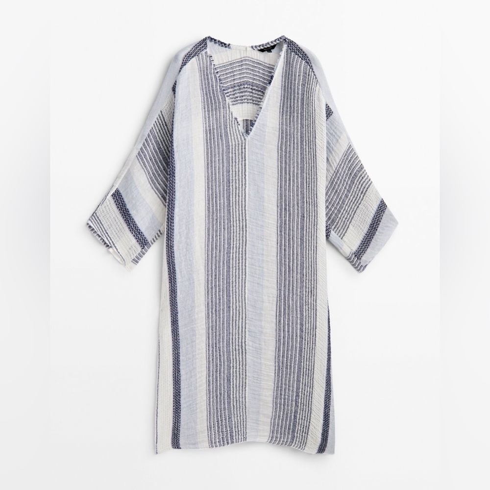 Massimo Dutti Linen Cotton Gauze Dress Kaftan Swim Cover Medium/Large